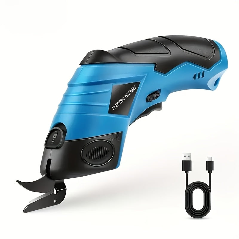 HighPeak Cordless Electric Scissors in blue and black with USB-C charger, ergonomic grip, and sharp blades for effortless cutting
