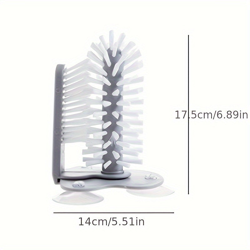 TwistClean™ Cup & Glass Scrubber with dual white bristles and gray base suction mounted for hands-free cleaning by HighPeak.