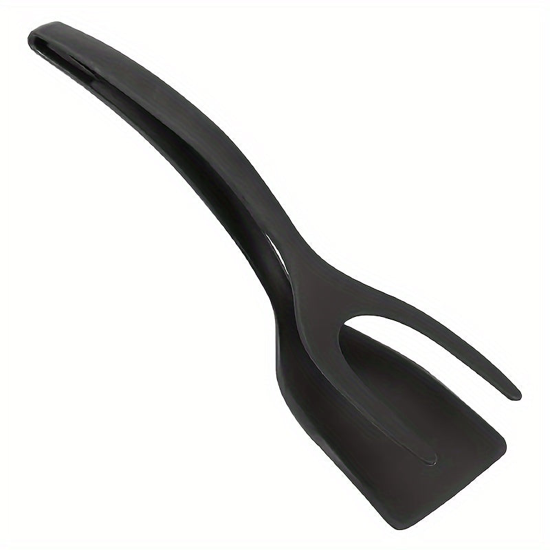 FlipGrip™ 2 in 1 spatula tongs in black, heat-resistant plastic, perfect for flipping eggs and burgers with control