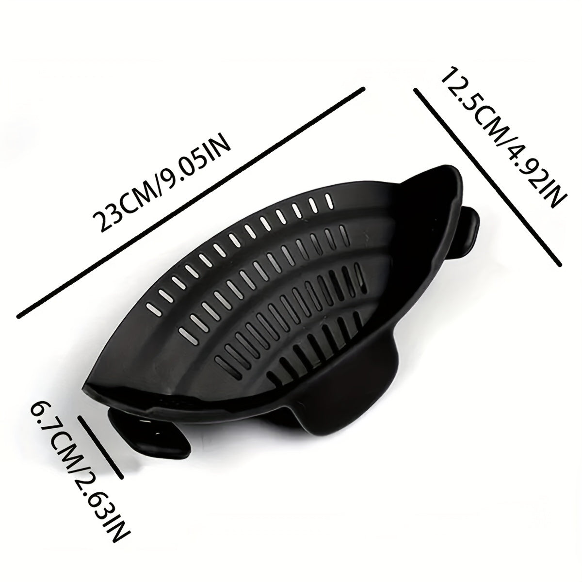 SnapStrain™ - Clip On Food Strainer in black with vent holes and clip design, compact and heat-safe kitchen tool by HighPeak