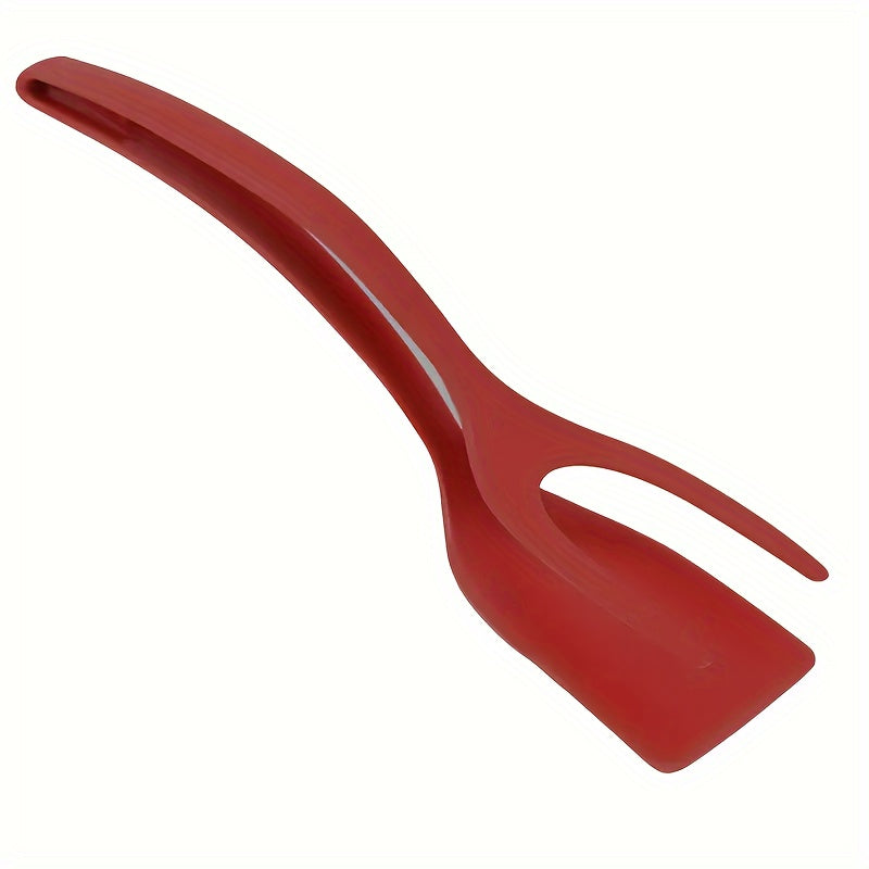 FlipGrip™ - 2 in 1 Spatula Tongs in red, heat-resistant plastic designed for gripping and flipping food with ease by HighPeak