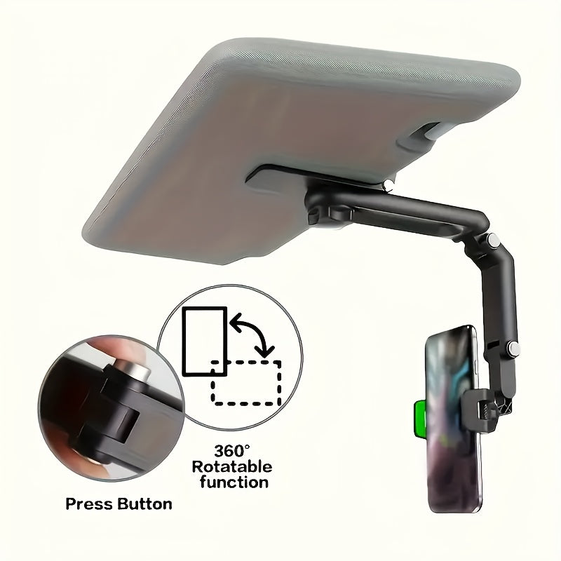 HighPeak FlexiGrip™ Rotating Phone Mount in black clipped under a table with 360° rotation and press button features