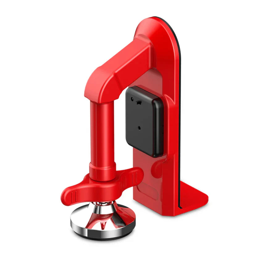 Door Jammie McSlammy portable door stopper in bright red with built-in alarm and chrome base - security device for travel