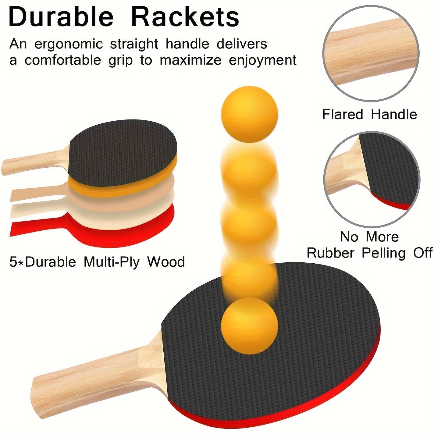 Durable rackets and net details with highlighted features