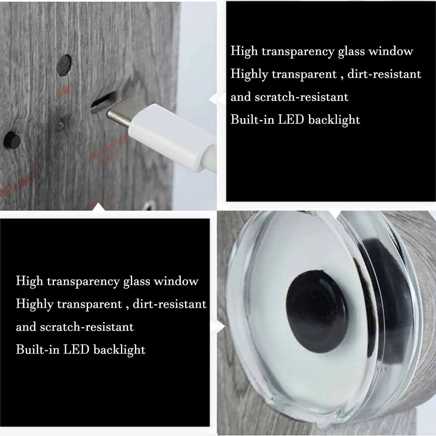 EchoFlow ferrofluid display with transparent glass window and LED backlight mounted on wooden surface - music visualizer device