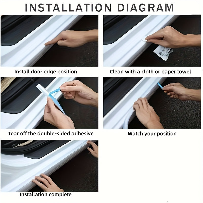 GlowEdge LED car door lights installation guide showing step-by-step process with adhesive application on white door trim