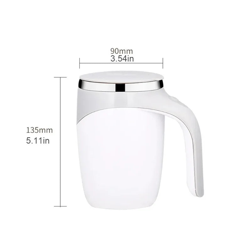 HighPeak Self Stirring Mug in white with silver lid, ergonomic handle, and compact size perfect for office or home use