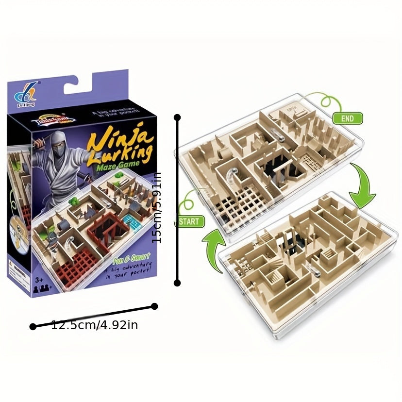 HighPeak Pocket Ninja Maze in transparent case with beige labyrinth paths - 3D puzzle challenge game with start and end points
