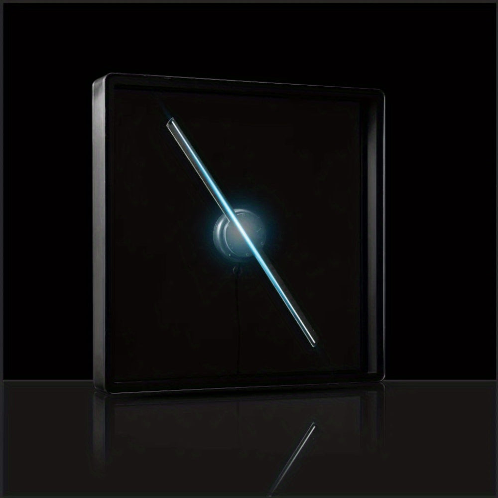 HoloFrame AirAura displaying a glowing blue diagonal light beam in a sleek black frame with reflection on glossy surface