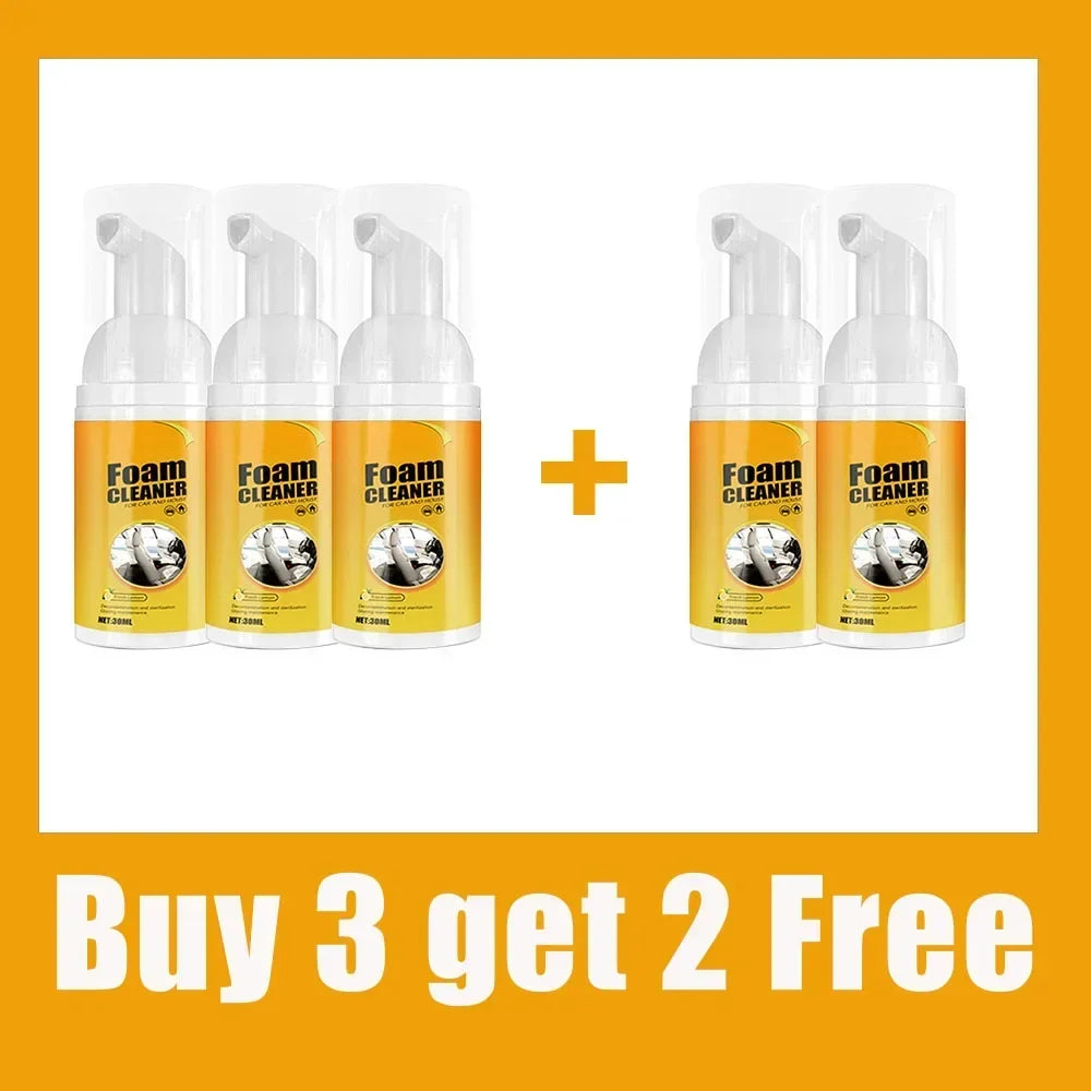 FoamBlitz Cleaner five-pack foaming spray bottles in yellow for multi-surface cleaning, promo Buy 3 Get 2 Free by HighPeak