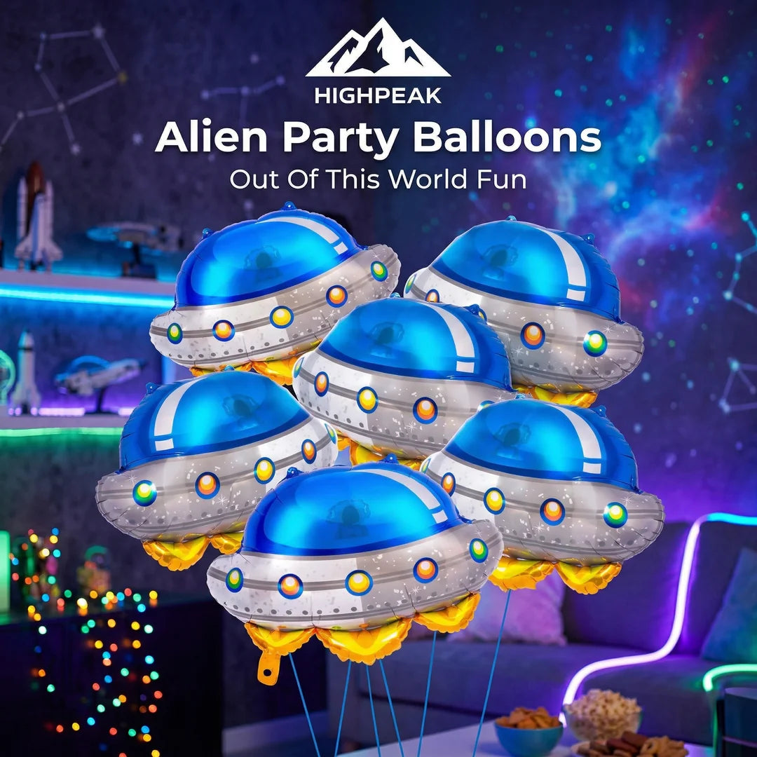 HighPeak Alien Party Balloons | 6pc UFO Space Birthday Decor