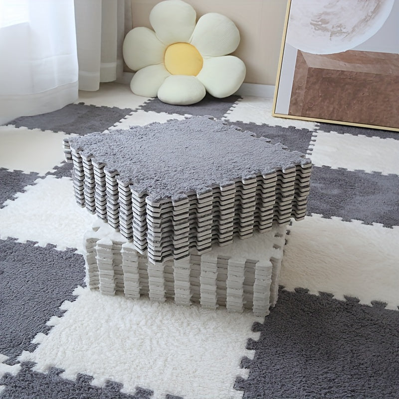 CozyTiles™ 24pc Mat Set in gray and white, ultra-plush interlocking floor tiles soft and sound absorbing by HighPeak