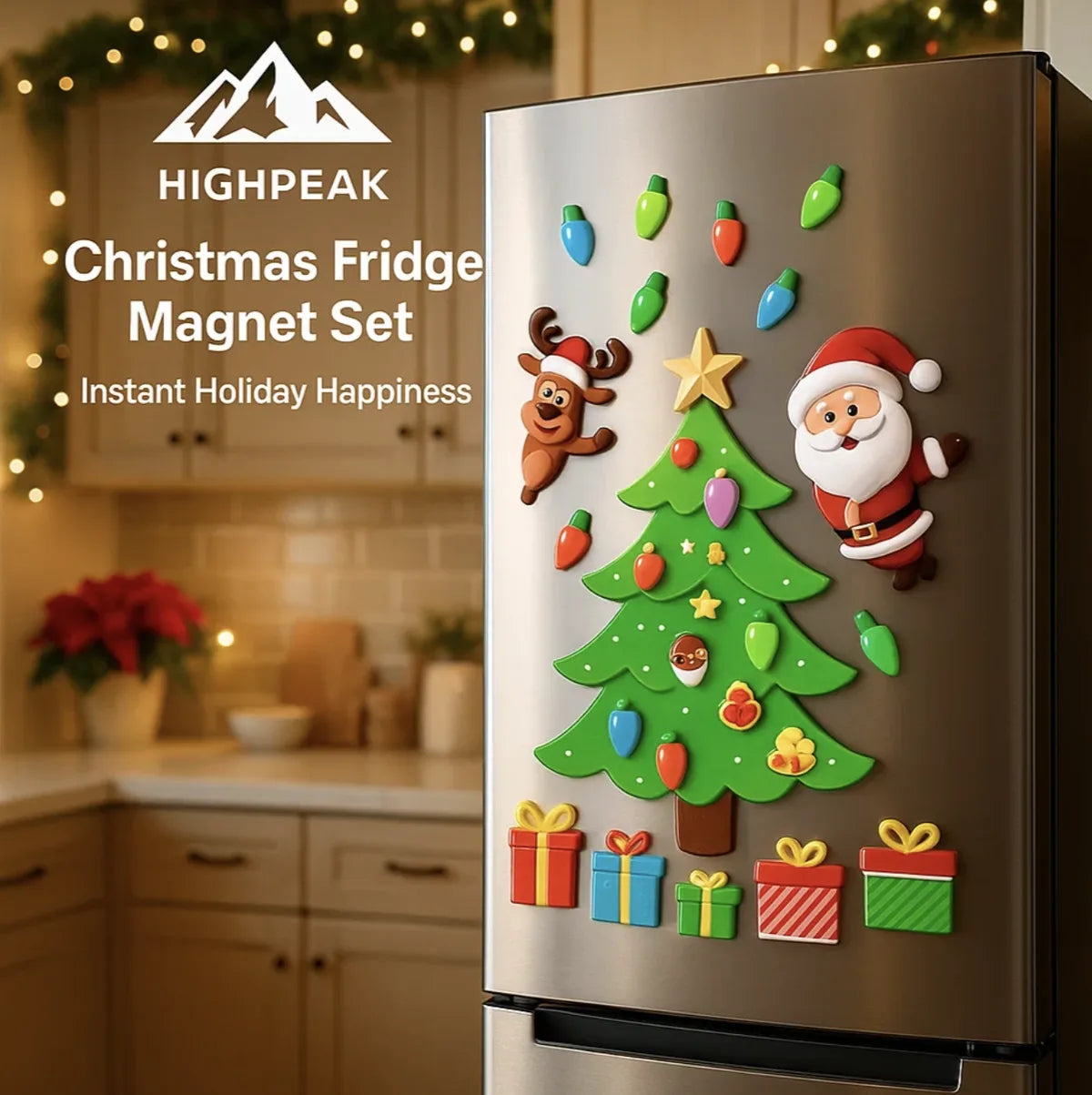 HighPeak Christmas Fridge Magnet Set – Holiday Tree & Santa Decor Kit