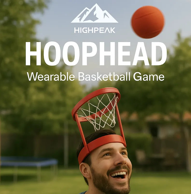 HighPeak HoopHead™ wearable basketball headband game in red with man aiming orange ball outdoors