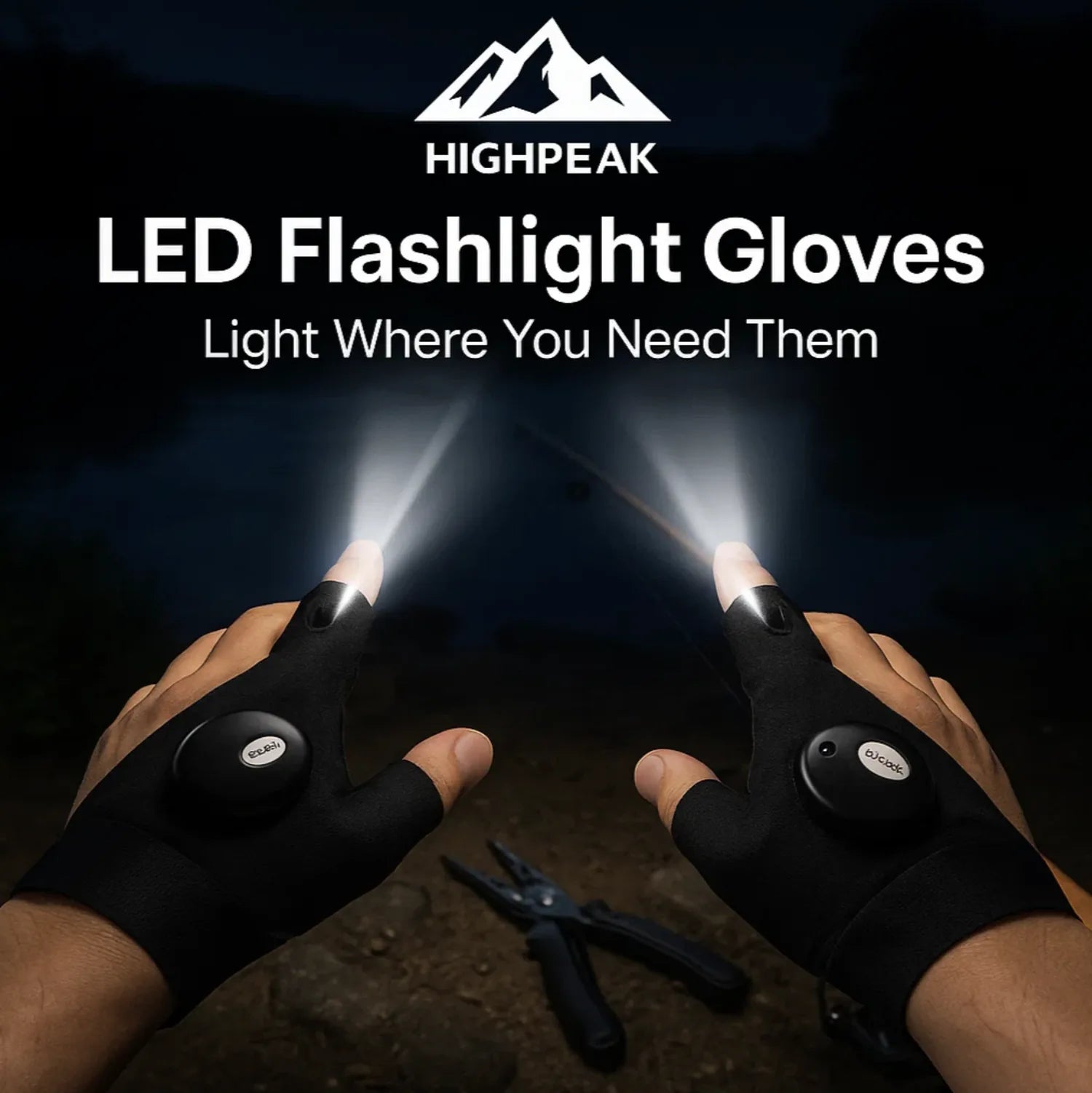 HighPeak LED Flashlight Gloves – Waterproof Finger Light Night Gloves