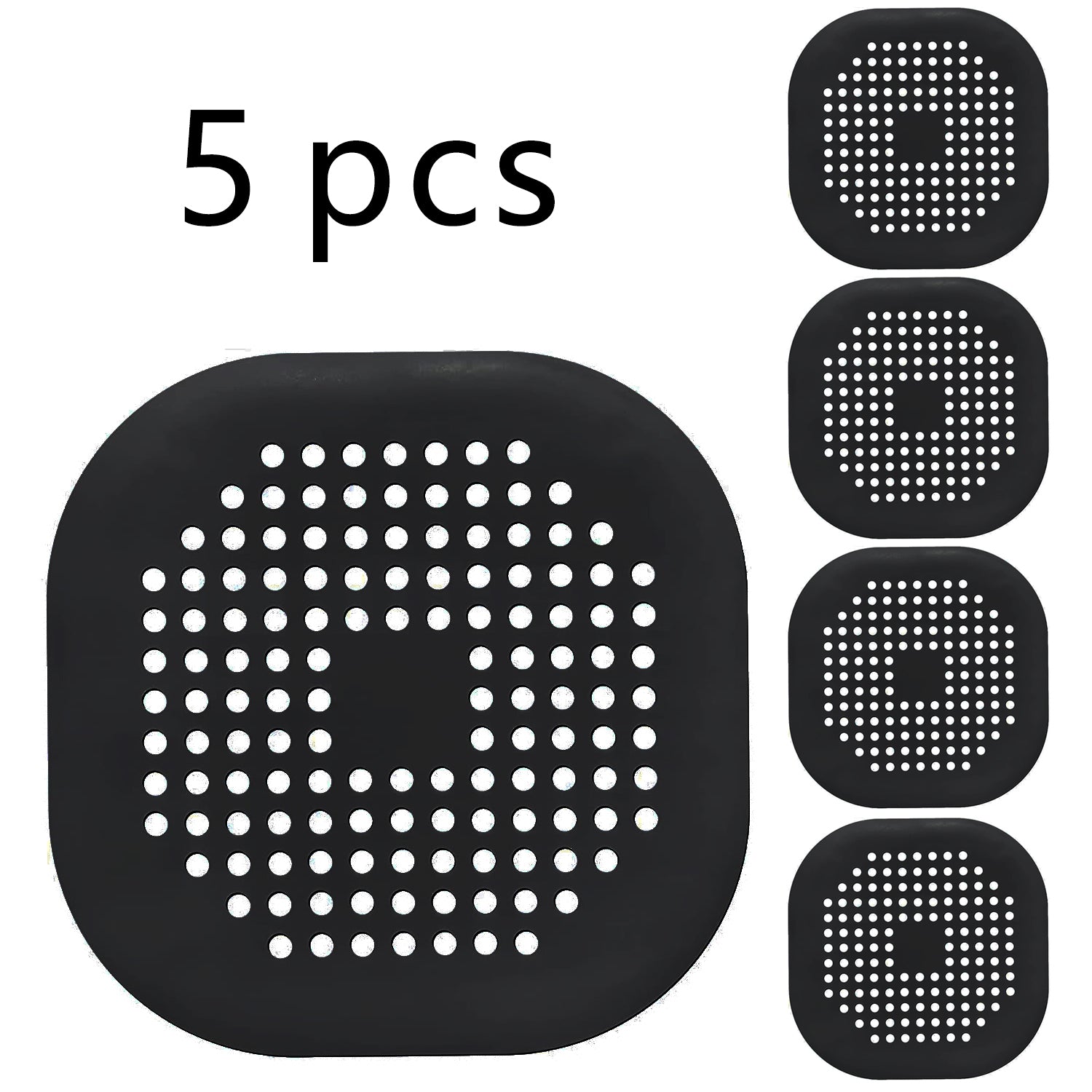 HighPeak DrainGuard™ pack of five black silicone drain covers with suction grips to catch hair and debris.