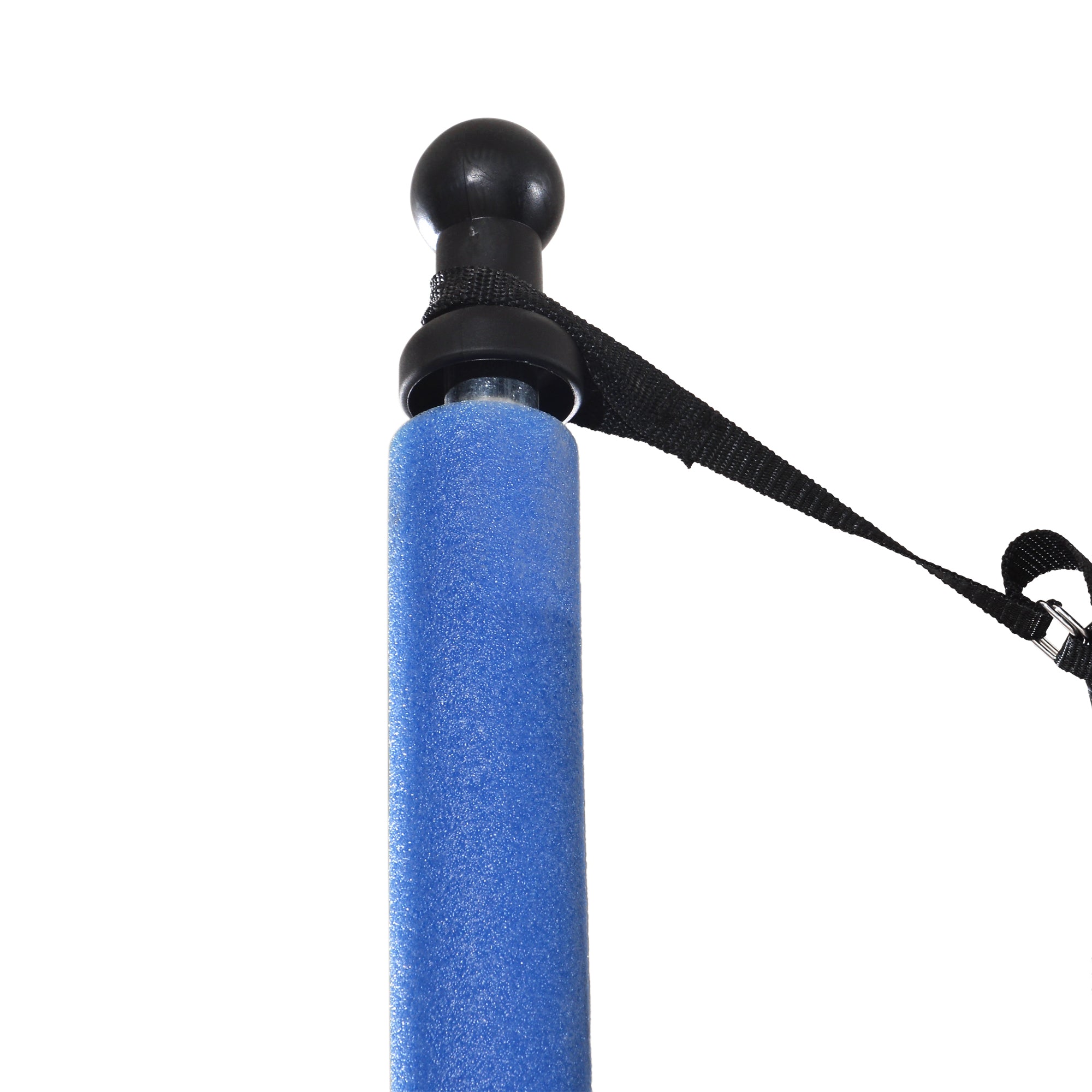 HighPeak Trampoline with Playground blue foam pole with black top and attached safety net strap isolated on white background