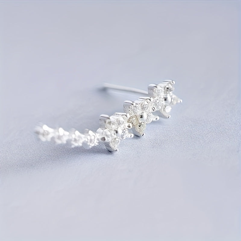 HighPeak Ear Climber Earrings in silver with sparkling rhinestones, curved design for a stylish, elevated look