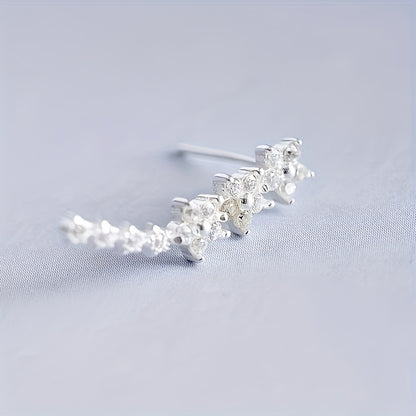 HighPeak Ear Climber Earrings in silver with sparkling rhinestones, curved design for a stylish, elevated look