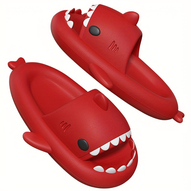 HighPeak Shark Slides in vibrant red with shark-bite design, open toe, and cushy EVA for indoor and outdoor wear.