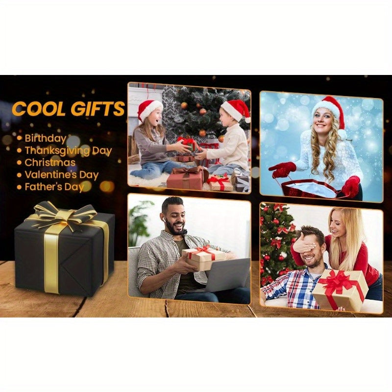Prank Gift Box Set (13 Boxes) with black matte finish, gold ribbon, and festive gift-giving scenes featuring holiday celebrations