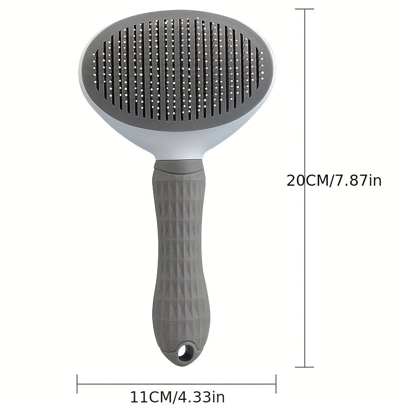 FurPop™ Self Cleaning Pet Brush with gray ergonomic handle and silicone bristles, 20cm length for easy pet grooming.