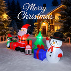 10.2FT Santa Christmas Train Inflatable illuminated at night with the full connected Christmas scene