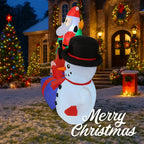 10.2FT Santa Christmas Train Inflatable side angle led by the illuminated snowman in a holiday yard