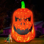 12FT Inflatable Jack-O’-Lantern glowing in a front yard with children nearby for scale
