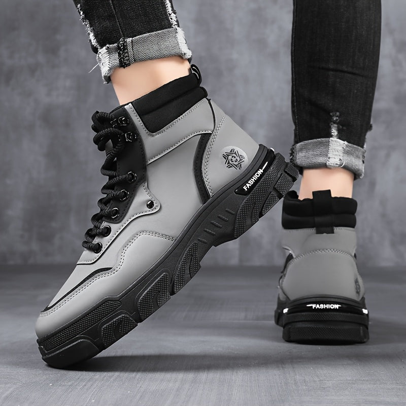 TrailForge™ Boots in gray and black high-top design with thick sole and lace-up fit, styled for work and casual wear.
