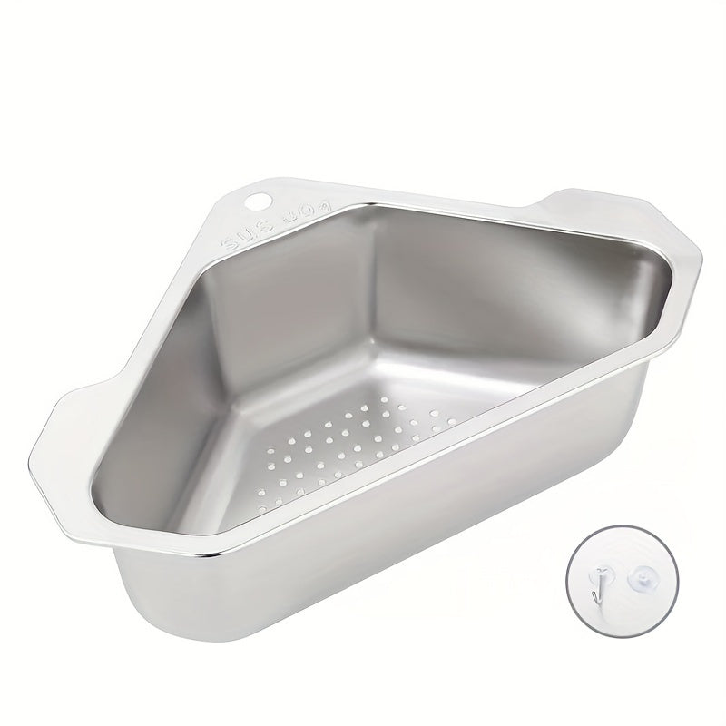HighPeak SinkMate™ Corner Strainer Basket in stainless steel with corner-fit design and drainage holes for kitchen sink use.