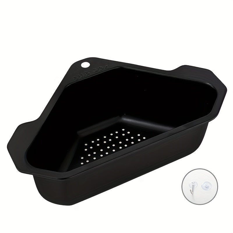 SinkMate™ Corner Strainer Basket in black with perforated base and handles, designed for corner sink use by HighPeak.