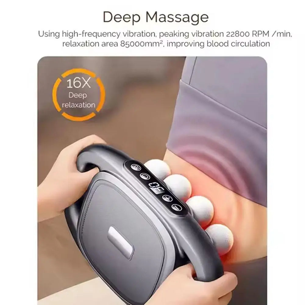 HighPeak DeepRelief™ Multi-Head Body Massager in black applying deep tissue massage to lower back with vibrating heads