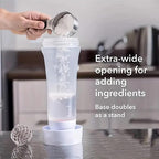 FlipFlow™ Batter Dispenser in clear with extra-wide opening, whisk ball, and base stand for easy ingredient adding by HighPeak
