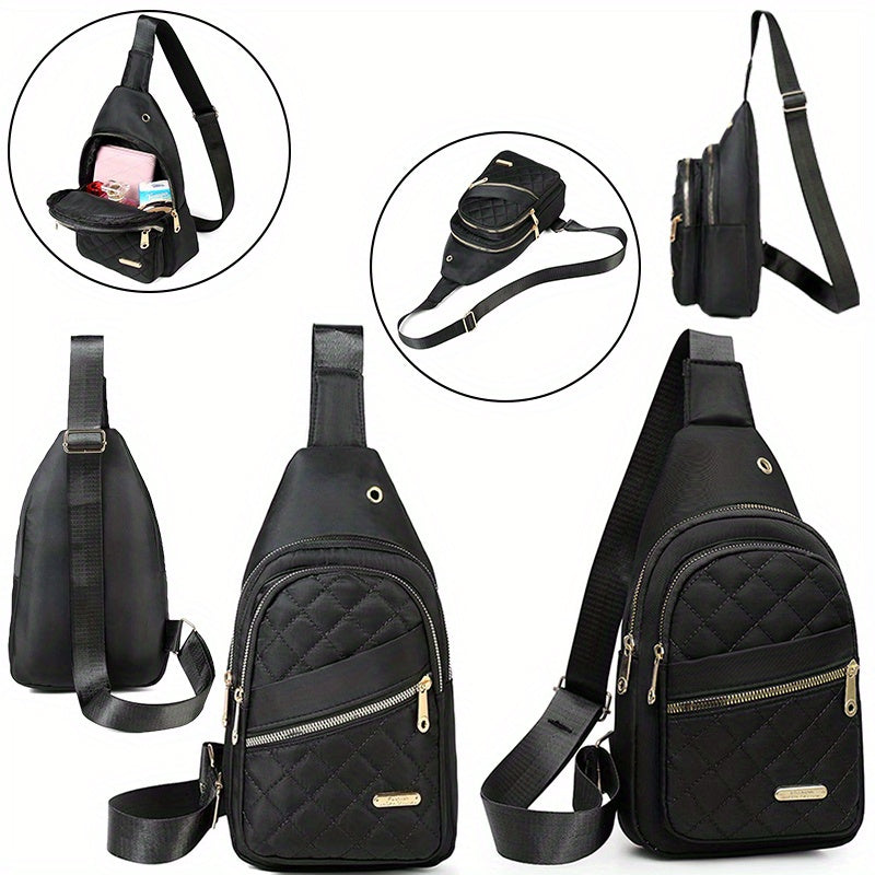 HighPeak Crossbody Bag in black quilted design with double-zip compartments and adjustable sling strap for everyday use