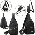 HighPeak Crossbody Bag in black quilted design with double-zip compartments and adjustable sling strap for everyday use