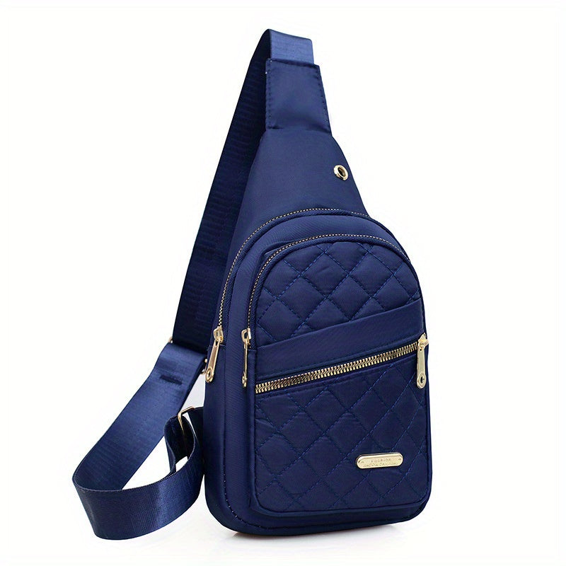 HighPeak Crossbody Bag in navy with quilted design, dual-zip pockets, and adjustable strap for hands-free comfort