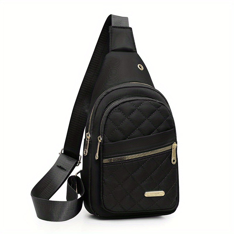 HighPeak Crossbody Bag in black quilted design with dual zipper pockets and adjustable sling strap for daily use