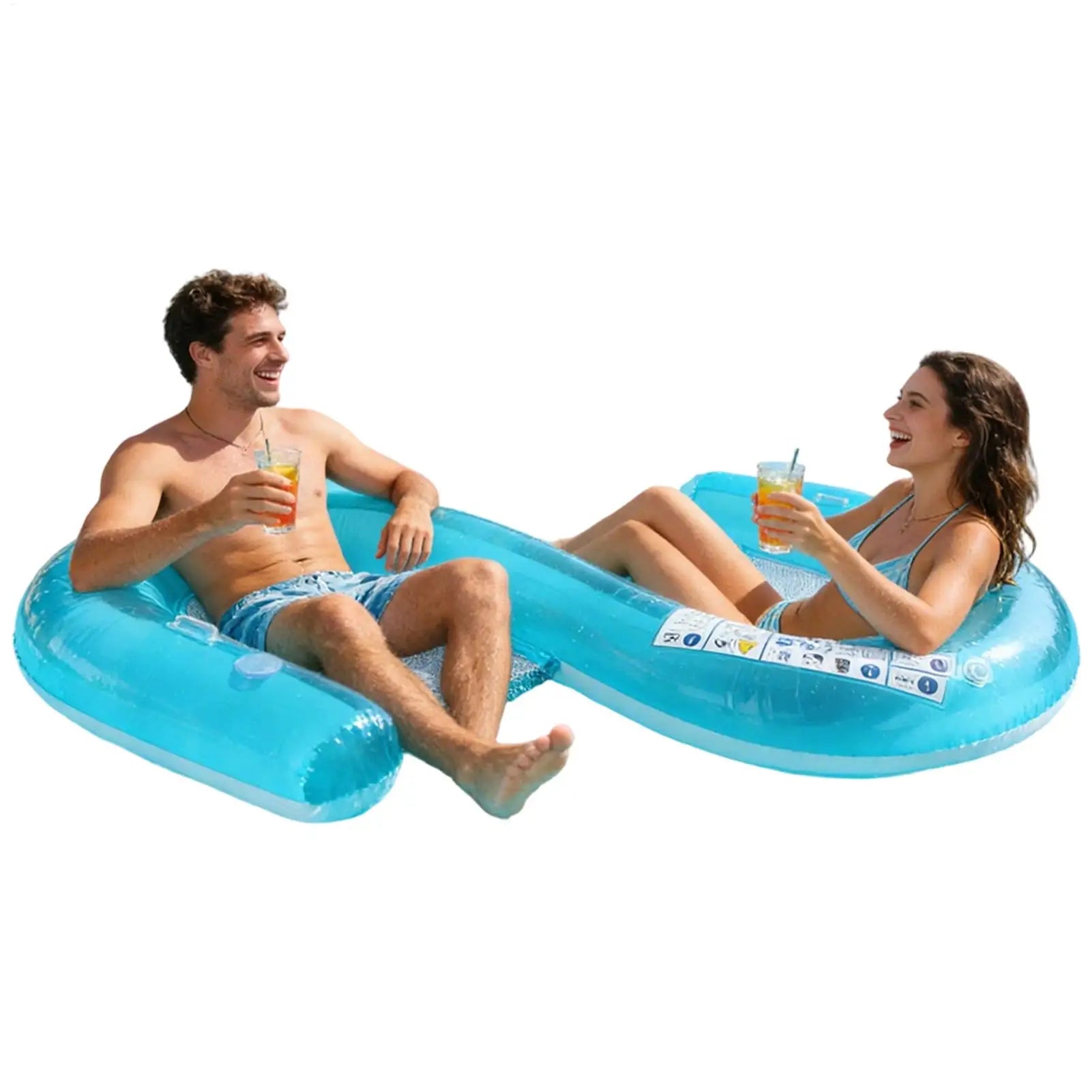 2-Person Pool Lounger shown with two adults reclining in separate seats against a white background