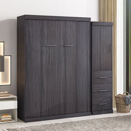 HighPeak Foldable Cabinet Bed in dark gray with built-in wardrobe and drawers in modern living space