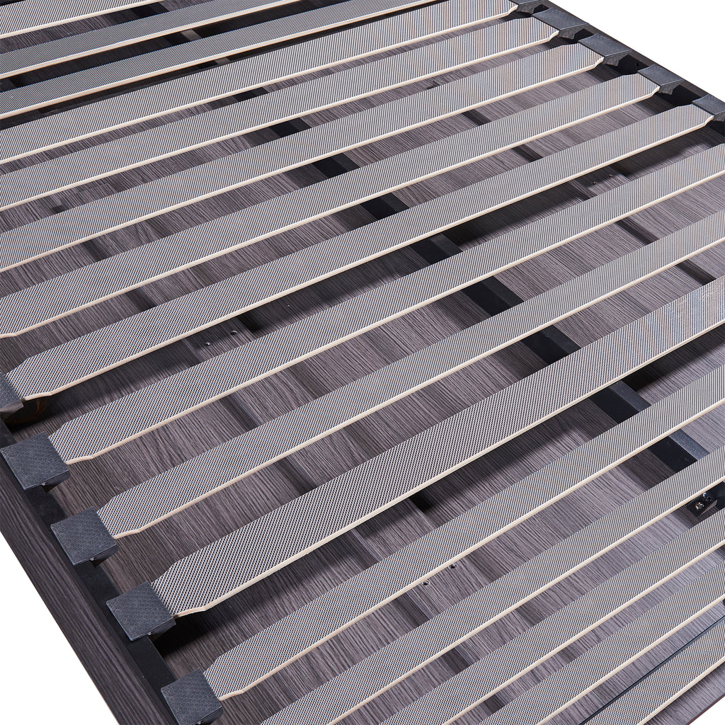 HighPeak Foldable Cabinet Bed close-up of wooden slats and dark gray frame showing sturdy bed base structure