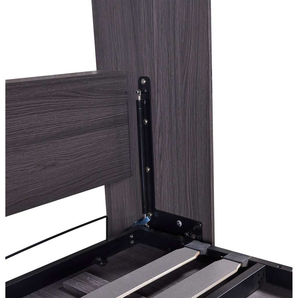 HighPeak Foldable Cabinet Bed in sleek gray showing metal hinges and frame details for space-saving functionality