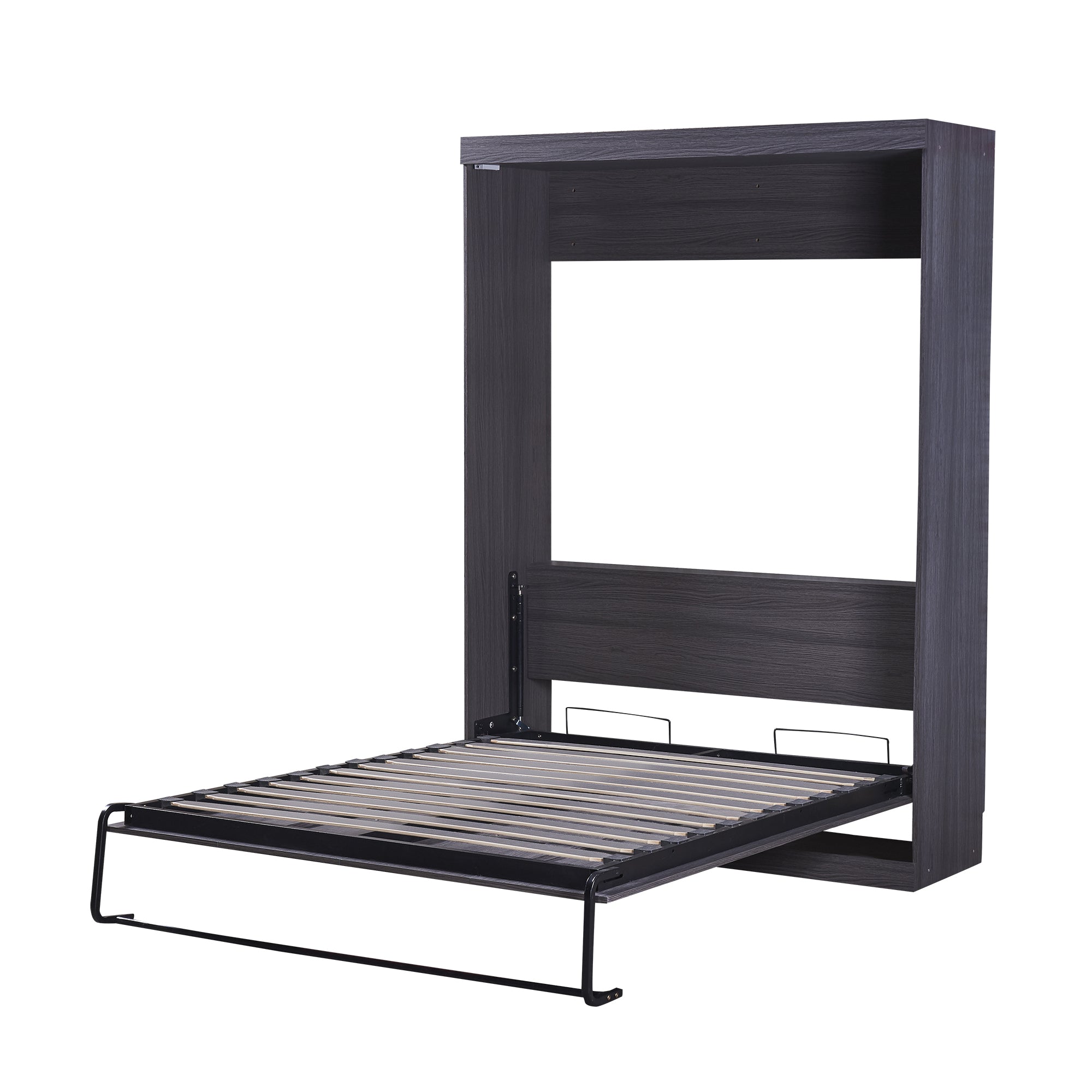 HighPeak Foldable Cabinet Bed in sleek gray with metal frame and wooden slats partially folded down against white background