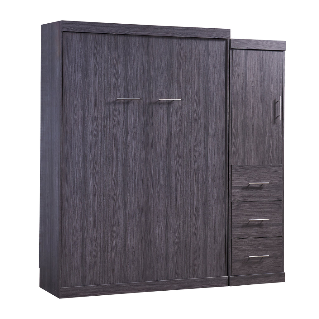 HighPeak Foldable Cabinet Bed in sleek gray with built-in wardrobe and drawers for space-saving studio living.
