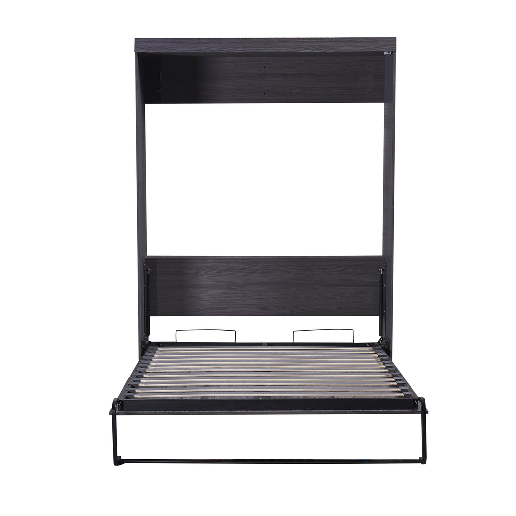 HighPeak Foldable Cabinet Bed in sleek dark wood finish, open frame showing space-saving wall-mounted design