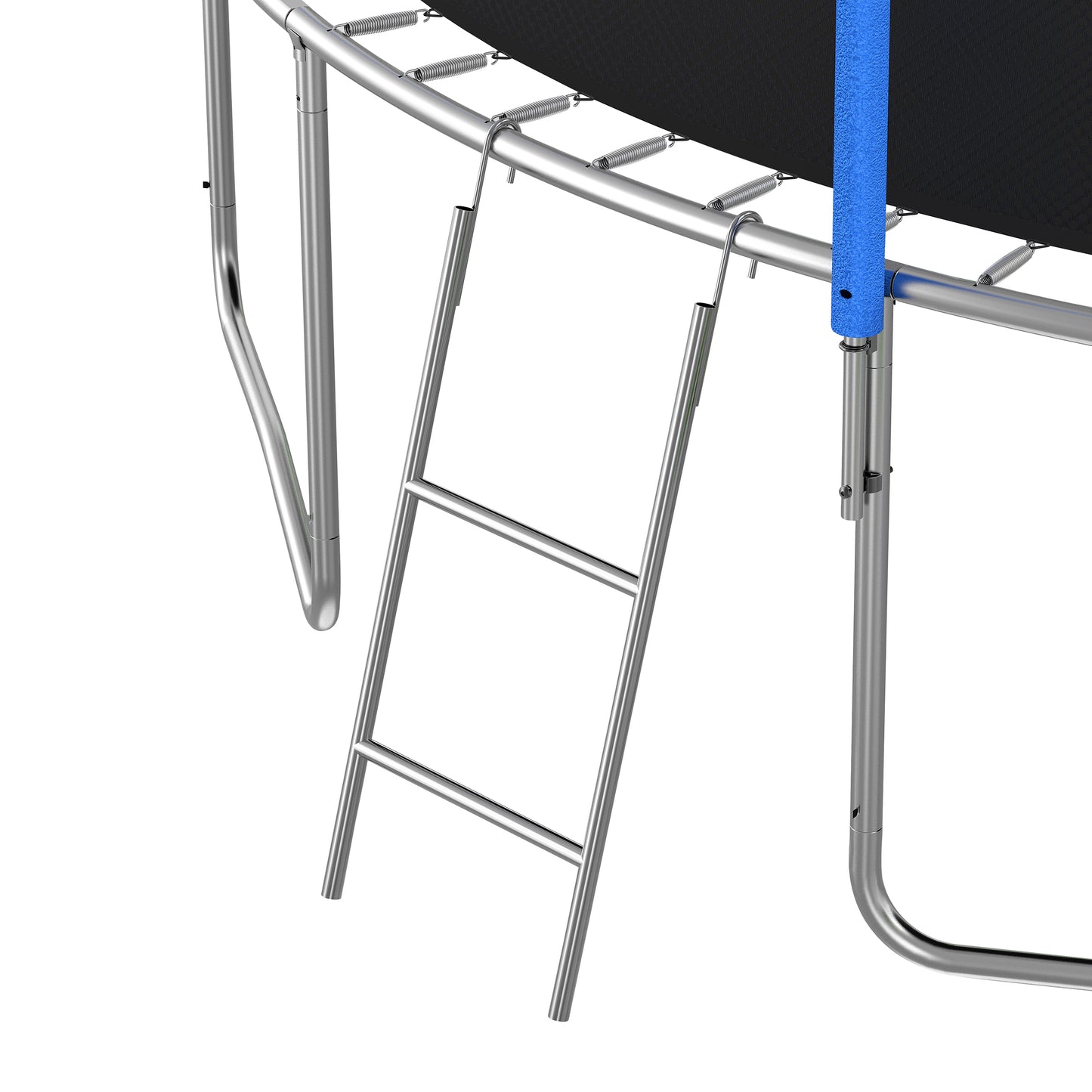 HighPeak Trampoline with Playground featuring a sturdy silver ladder and steel frame for safe backyard fun and active play.