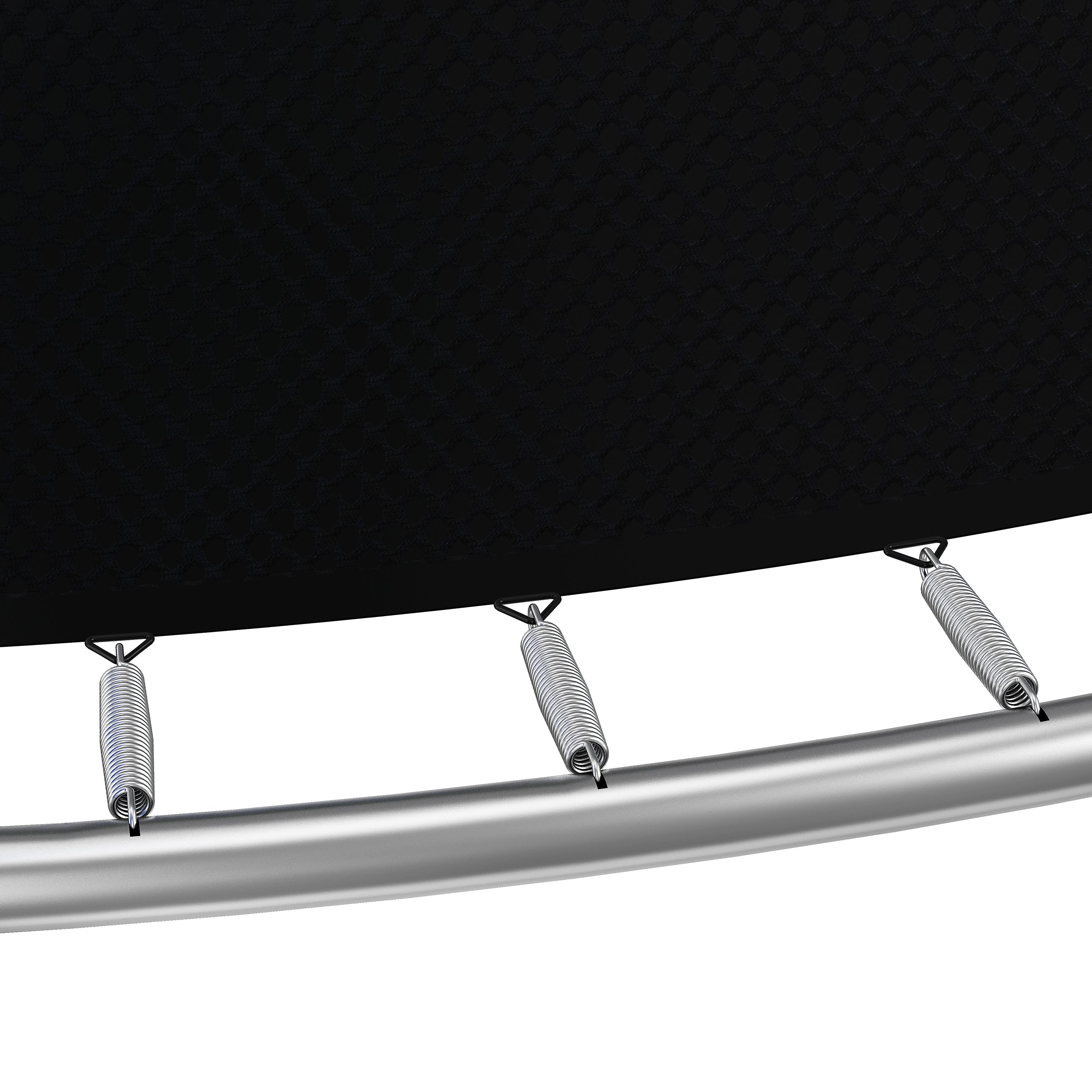 HighPeak Trampoline with Playground close-up of steel frame and trampoline springs in silver and black design
