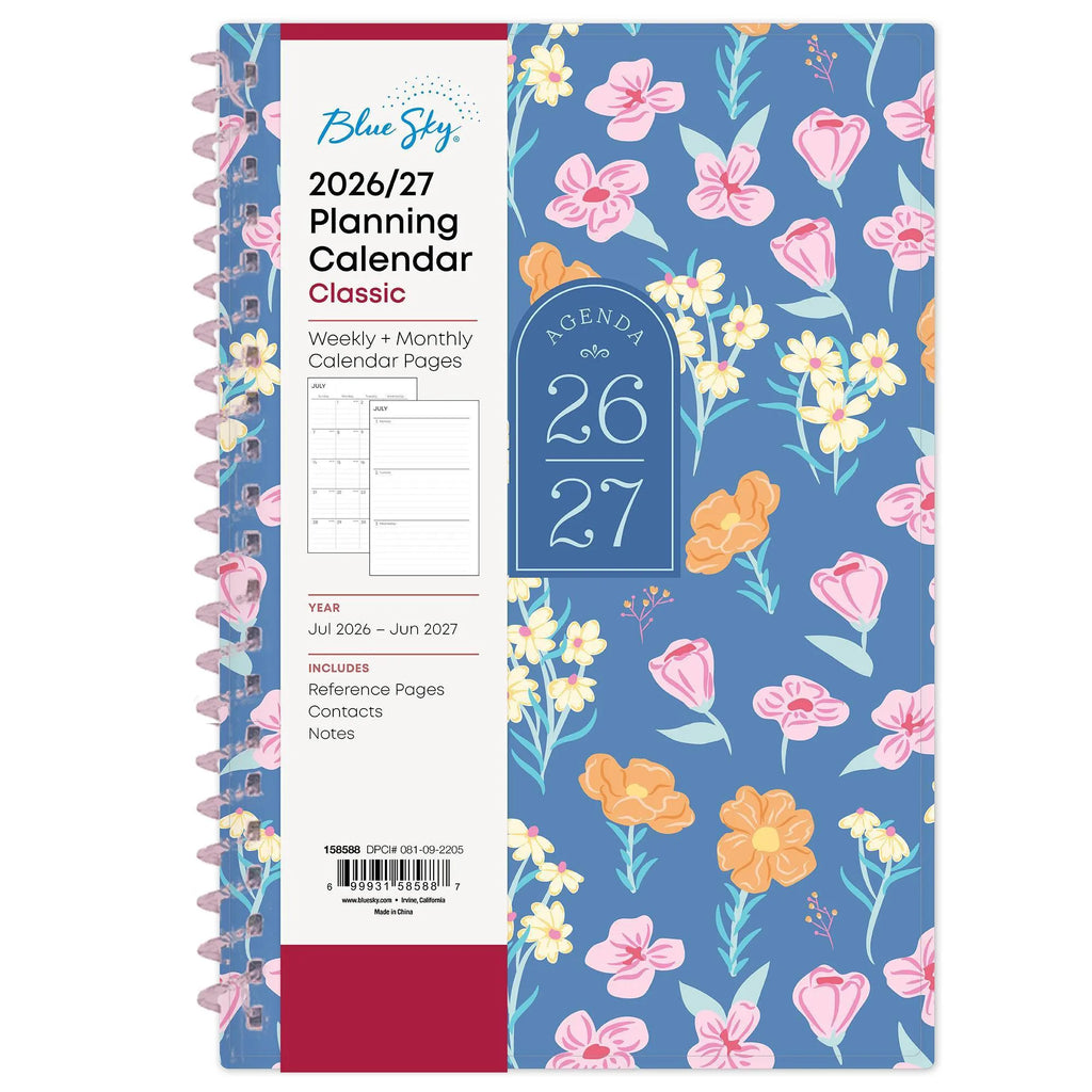 26/27 Weekly Monthly Planner with a Blue Sky retail sleeve showing July 2026–June 2027 weekly and monthly planning.