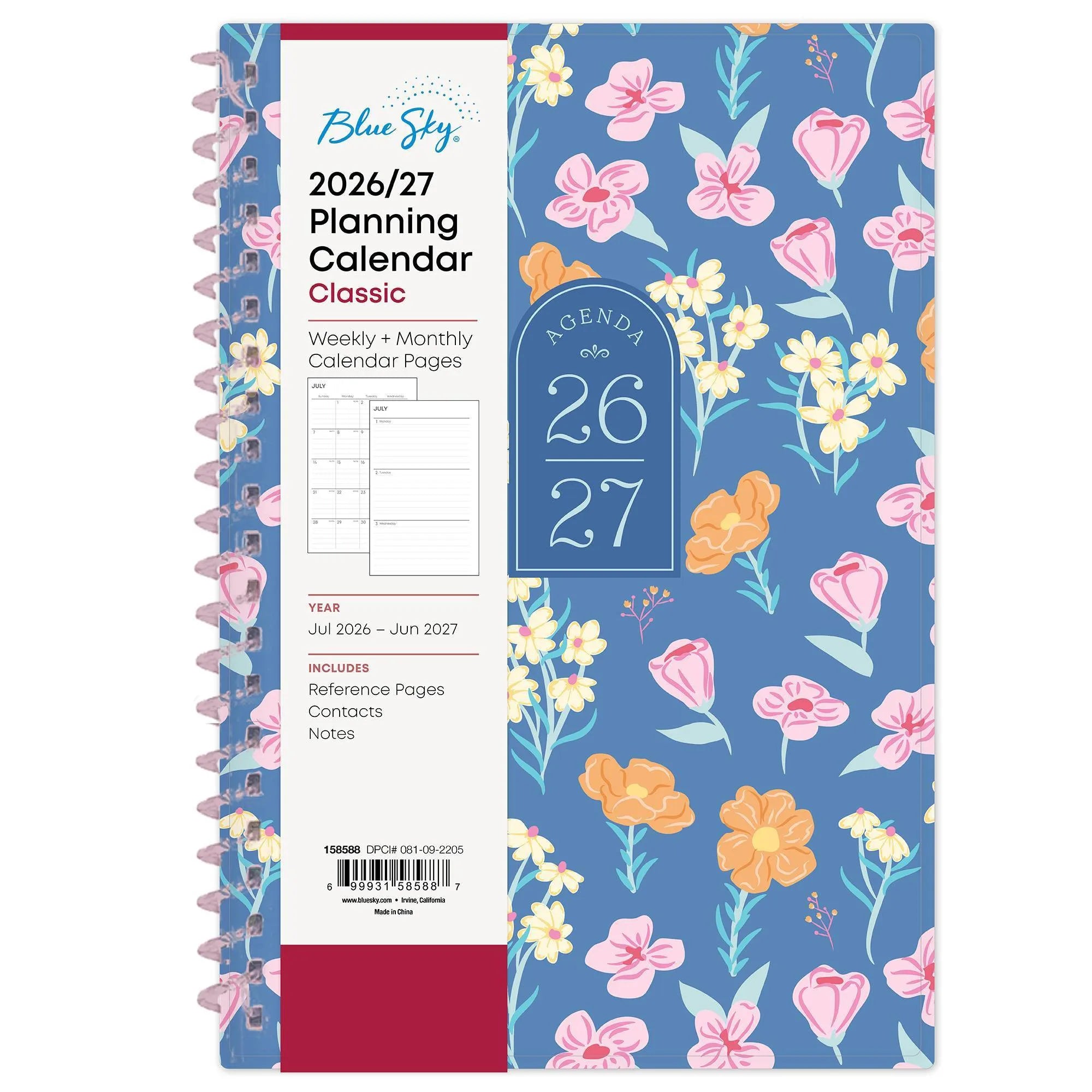 26/27 Weekly Monthly Planner with a Blue Sky retail sleeve showing July 2026–June 2027 weekly and monthly planning.