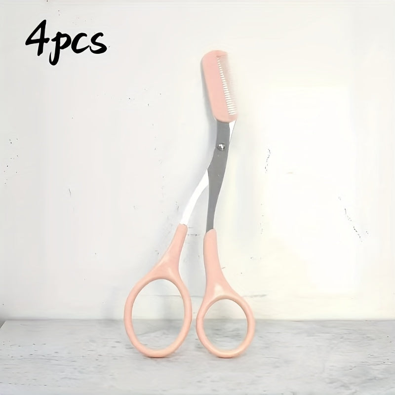 BrowCraft™ eyebrow trimming scissors in pink with built-in comb and sharp blades on white surface by HighPeak